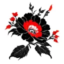 flower with black overall and  red accents  tattoo design idea