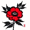 flower with black overall and  red accents  tattoo design idea