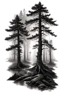 deep forrest area with trees with a slight christian theme tattoo design tattoo design idea
