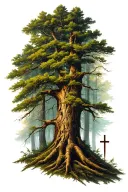 deep forrest area with trees with a slight christian theme tattoo design tattoo design idea