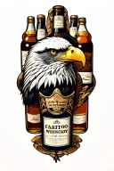 an eagle with a bald head surrounded by whiskey bottles tattoo design idea