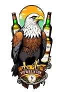 an eagle with a bald head surrounded by whiskey bottles tattoo design idea