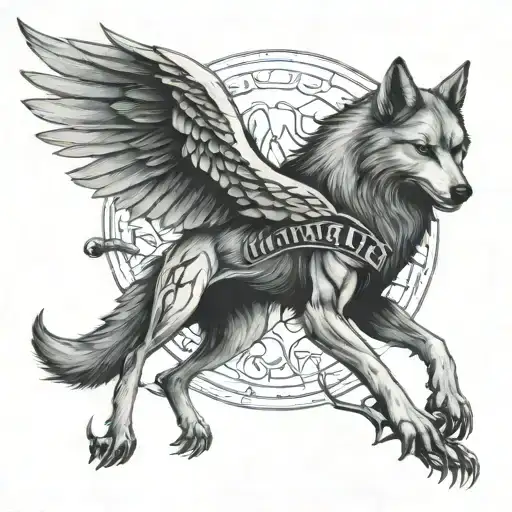 winged wolf with Glasswalker werewolf symbol incorporated with words Endless Alive Real Invincible tattoo design idea