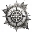 A diamond-encrusted compass rose with romanian script, and an eye symbol in the center tattoo design idea