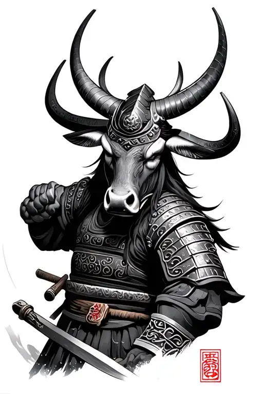 OX, Japanese samurai warrior tattoo design idea