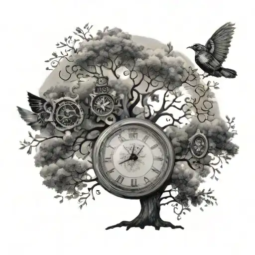 family tree, time running, need to make money, happiness tattoo design idea