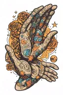hands reaching towards space with the saying "I'll be in space"  tattoo design idea