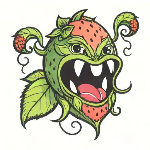 Smiling cartoon strawberry with ponytail  tattoo design idea