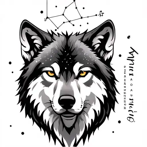 Create a tattoo for male with virgo constellations with wolf incorporated with my name 'Parth' and birth date 2002-01-05 tattoo design idea