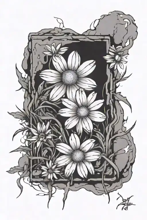 I push like a daisy through old sidewalk cracks tattoo design idea