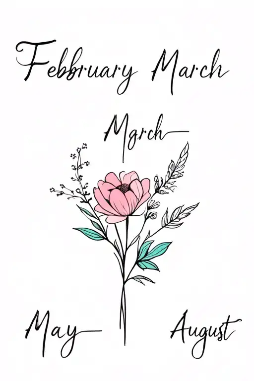 February, March, April, May & August birth flowers tattoo design idea