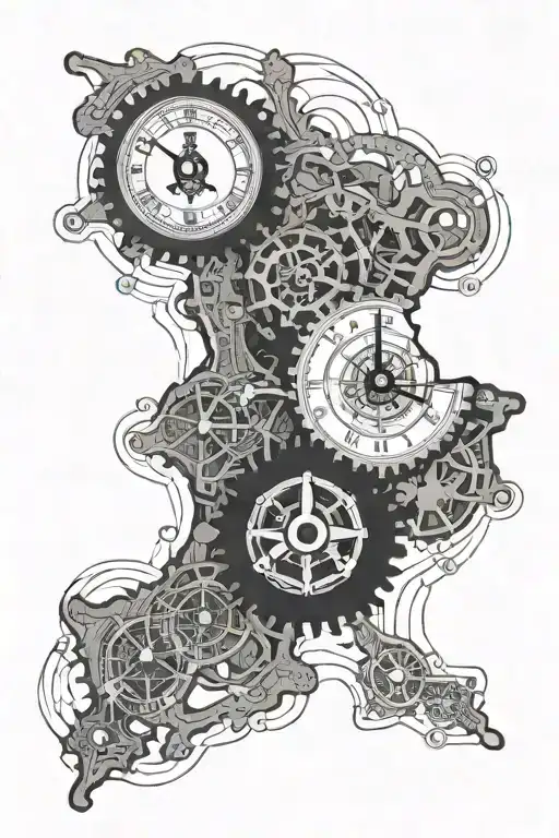 punjab map with watch mechanism intertwined tattoo design idea