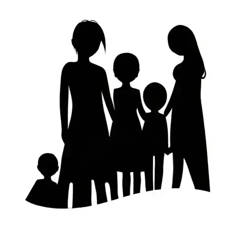 simbolising Dad, Mom, Son and 3 daughters minimalist tattoo design idea