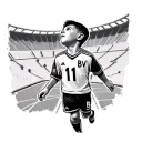 little boy in football jersey with number 11 looking up into the sky in the background the bvb stadium tattoo design idea