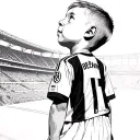 little boy in football jersey with number 11 looking up into the sky in the background the bvb stadium tattoo design idea