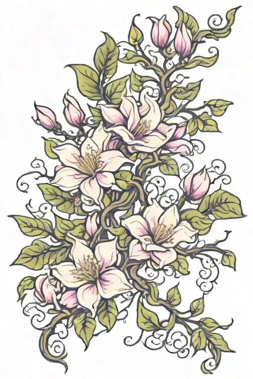 vibrant magnolia tree vine tattoo design idea