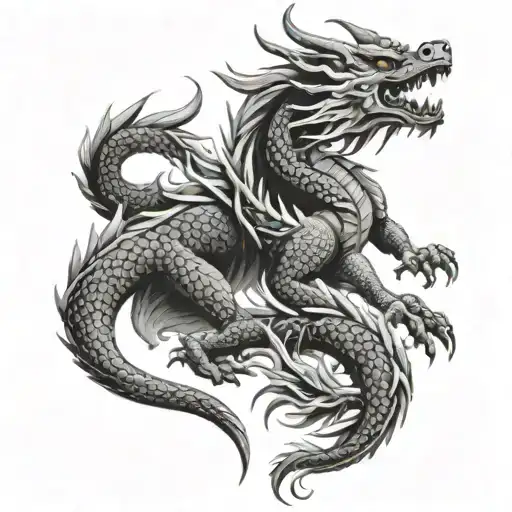 black dragon with nine-tailed fox tattoo design idea