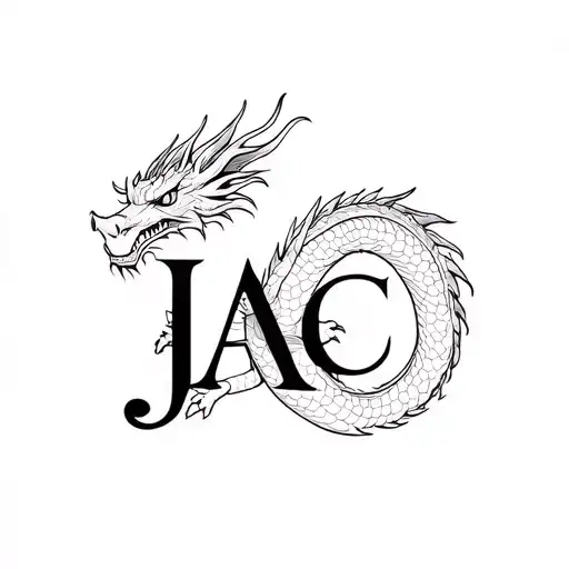 A CHINESE DARGON WITH The LETTERS JAC designed into THE BODY OF THE DARGON tattoo design idea