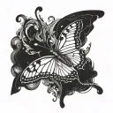 butterfly serves cigarette smoke burning black tattoo design idea