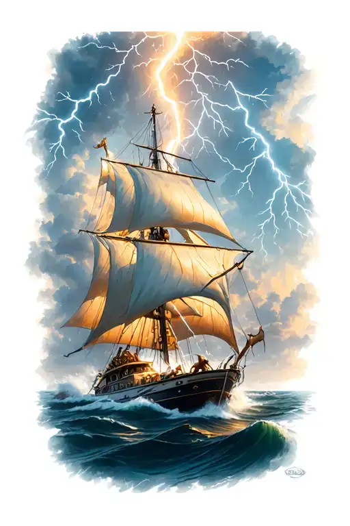 Zeus throwing a lightning bolt at a sailboat tattoo design idea