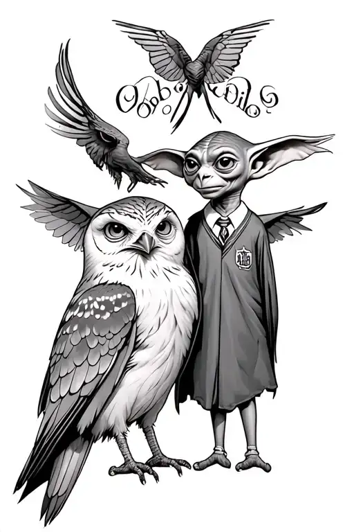 Hedwig and Dobby tattoo design idea