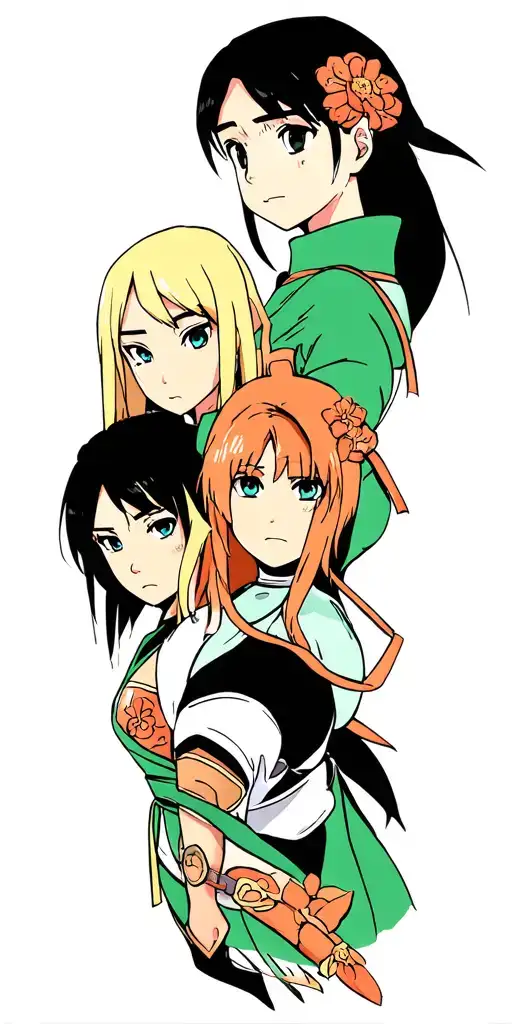 I want a tattoo on my bicep, with Toph Beifong from Avatar, Sakura Haruno and Tsunade Senju from Naruto, fully colored tattoo design idea