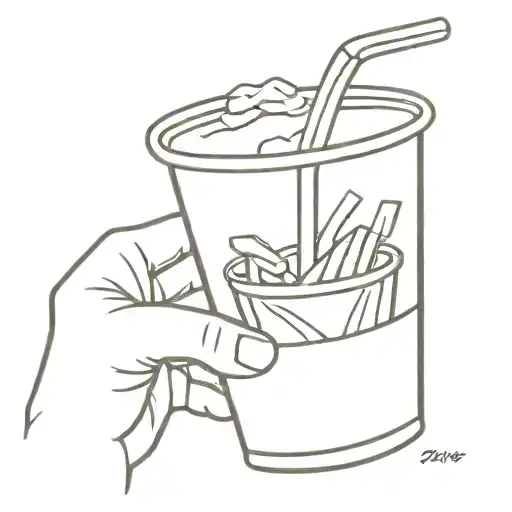 hand holding cup noodles tattoo design idea