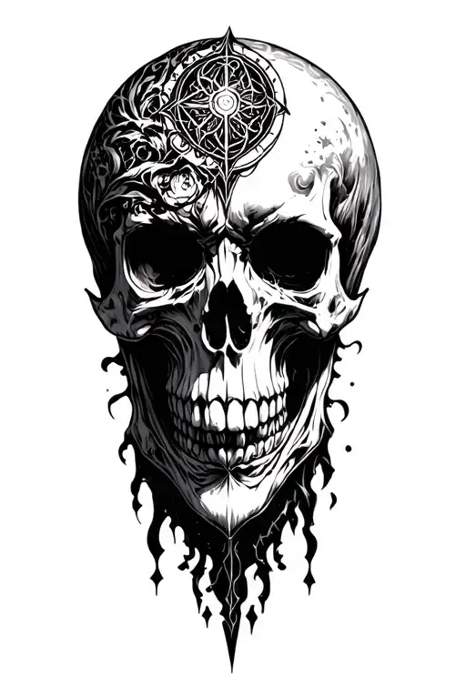 occultism symbologies demonic full black creapy no skull tattoo design idea
