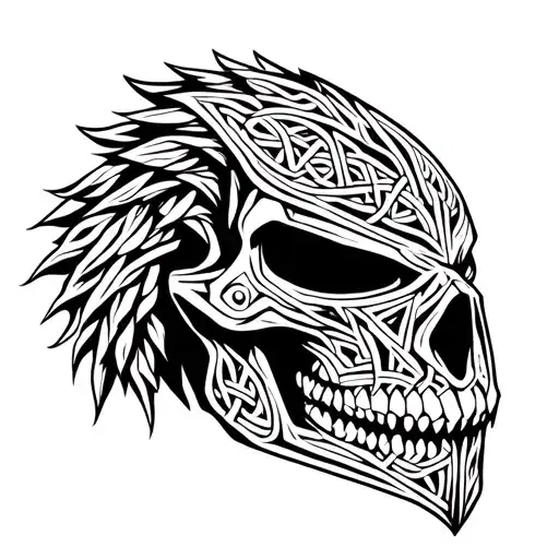 mandalorian mythosaur skull made out of celtic knotwork design tattoo design idea