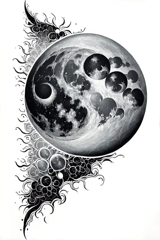 phases of the moon going down the spine tattoo design idea