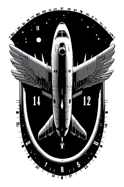 airplane wing inside of a analog time tattoo design idea