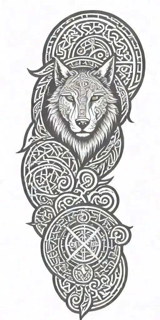 viking runes, ornaments, odins wolfs, gods tattoo design idea