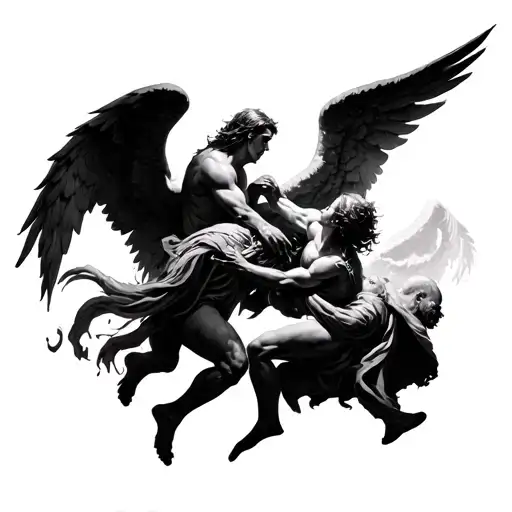 angels fighting a war with demons tattoo design idea