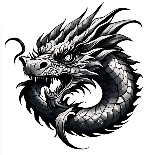 Polynesian dragon pattern tattoo design idea