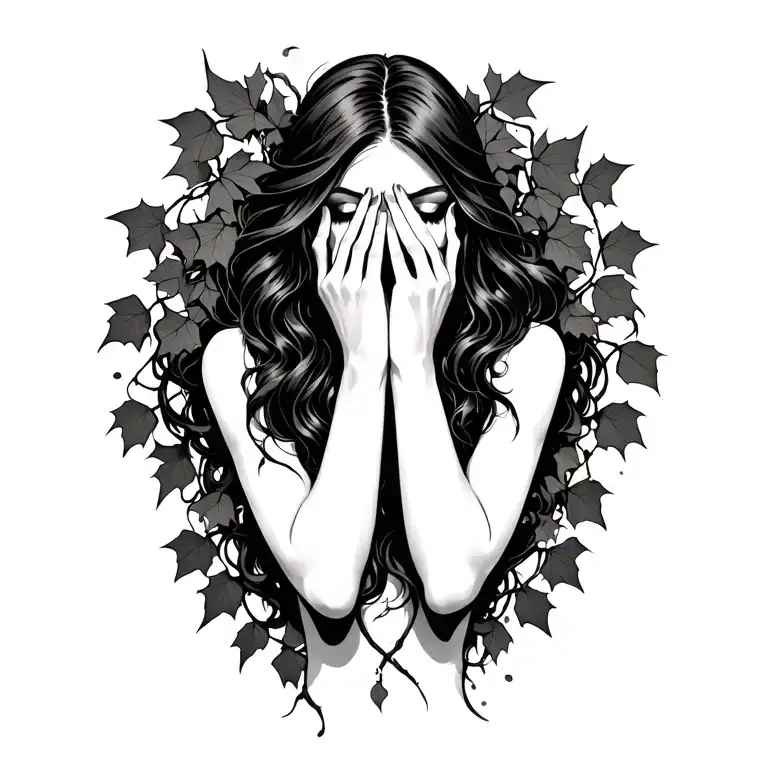 banshee covering her face with her hands with ivy vines in the background  tattoo design idea