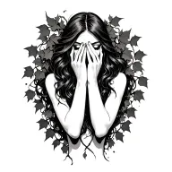 banshee covering her face with her hands with ivy vines in the background  tattoo design idea