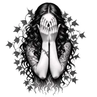 banshee covering her face with her hands with ivy vines in the background  tattoo design idea