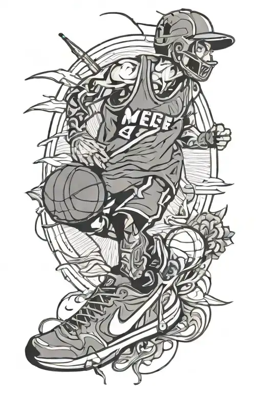 track fishing the word Mercer and basketball jersey tattoo design idea