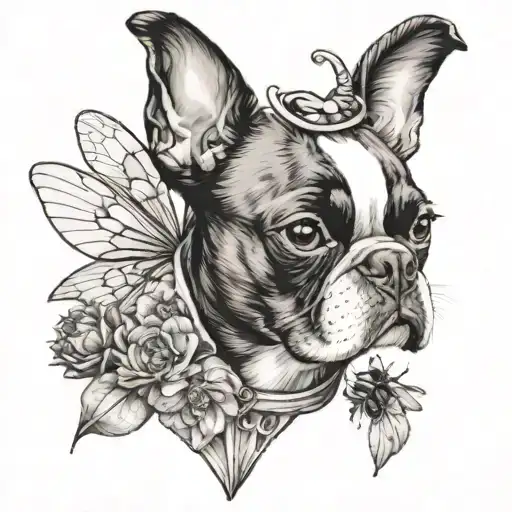 Boston terrier in a bumble bee costume  tattoo design idea