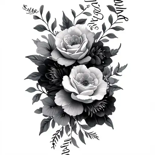 multiple names with flowers wrapped loosely tattoo design idea