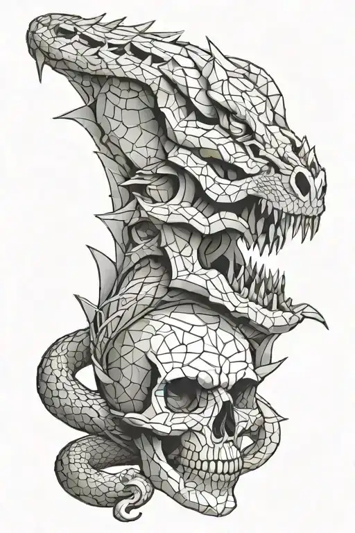 dragon castle snake skull tattoo design idea