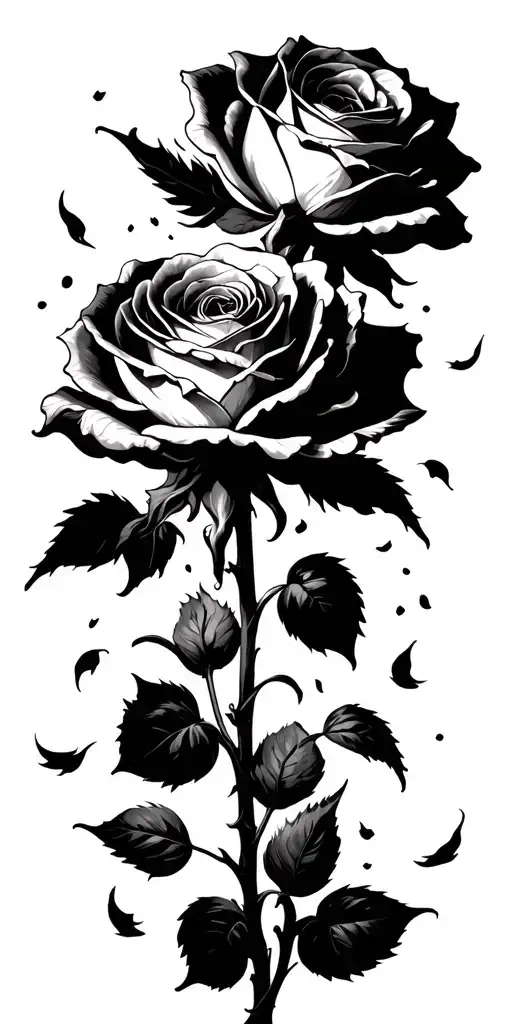 dead burning roses with burning petals falling  tattoo design idea