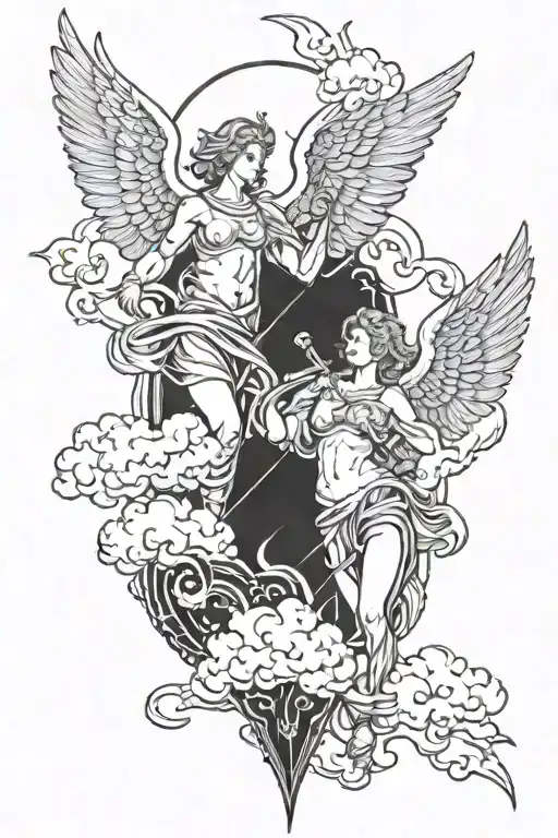 biblical accurate angels with clouds and lightning   tattoo design idea