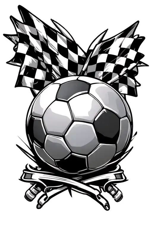 soccer ball, mechanic, checkered flag intertwined tattoo design idea