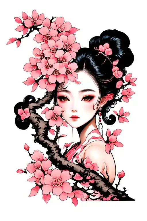 gacha tattoo with sakura tree growing tattoo design idea