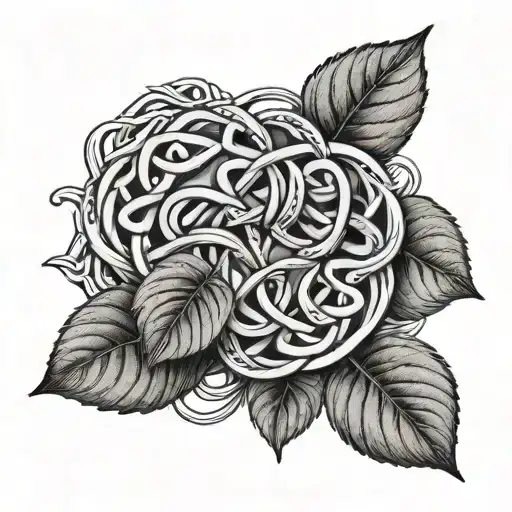 Celtic knot intertwined with a basil plant forearm band tattoo design idea