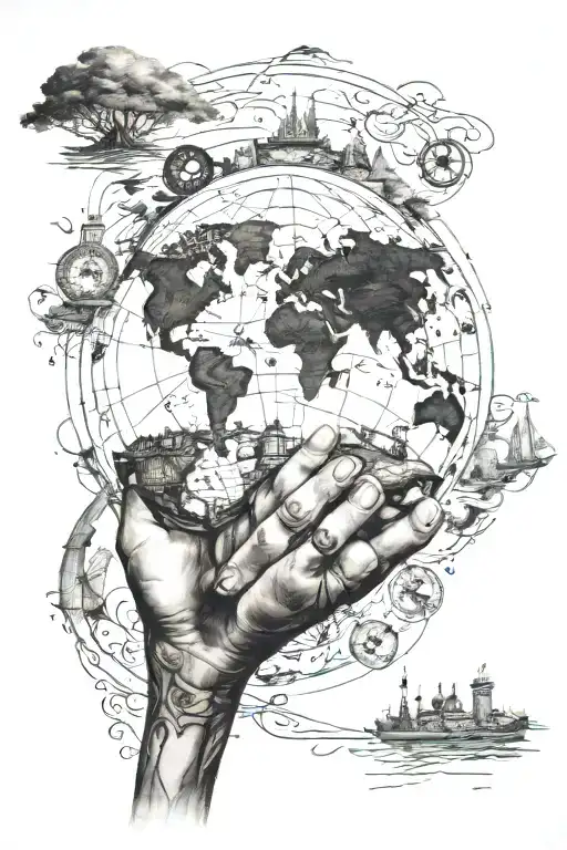 family holding hands travelling around the world  tattoo design idea
