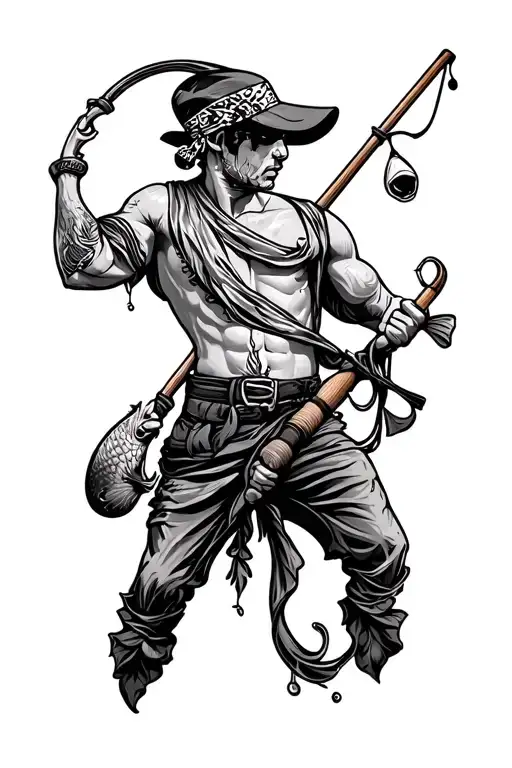 bandana fishing pole tattoo design idea