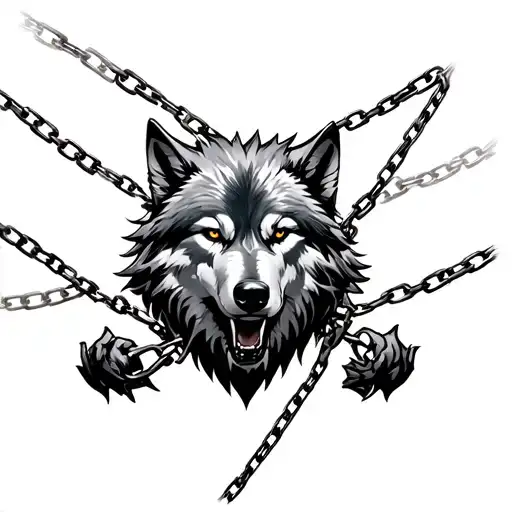 fenrir wolf breaking chains tattoo design idea