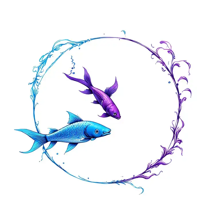 A blue koi fish and purple koi fish swimming in a circle tattoo design idea